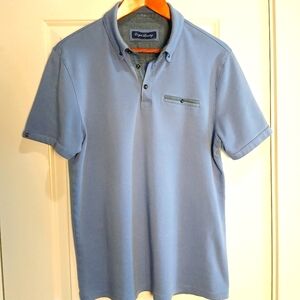 English Laundry Men's Light Blue Polo Shirt, Size Large, Gray Trim